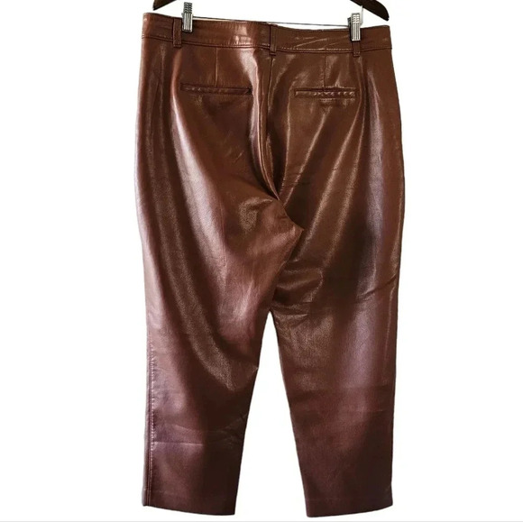 Aritzia Babaton Command Vegan Leather Mid Rise Straight Leg Pants Brown Size 16. - Picture 12 of 16